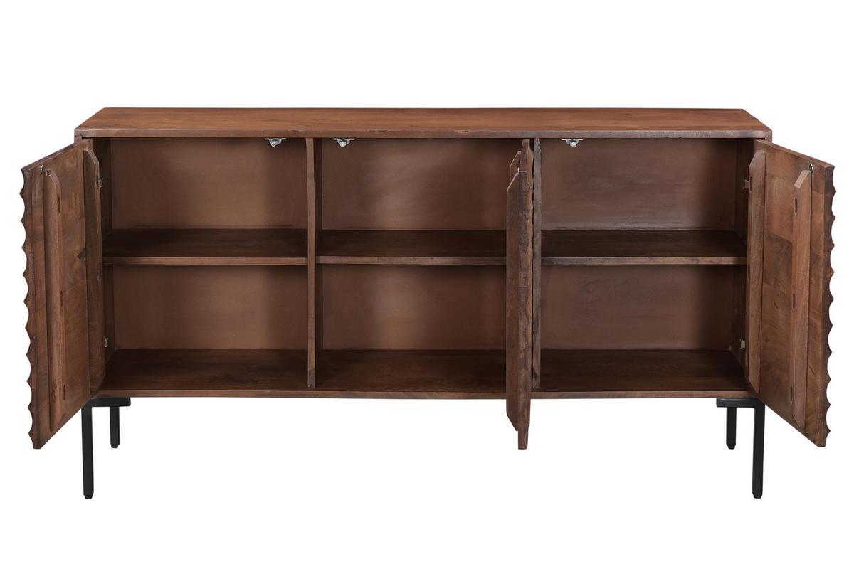 Buffet en bois fonc manguier massif et mtal noir 3 portes L140 cm ONDA