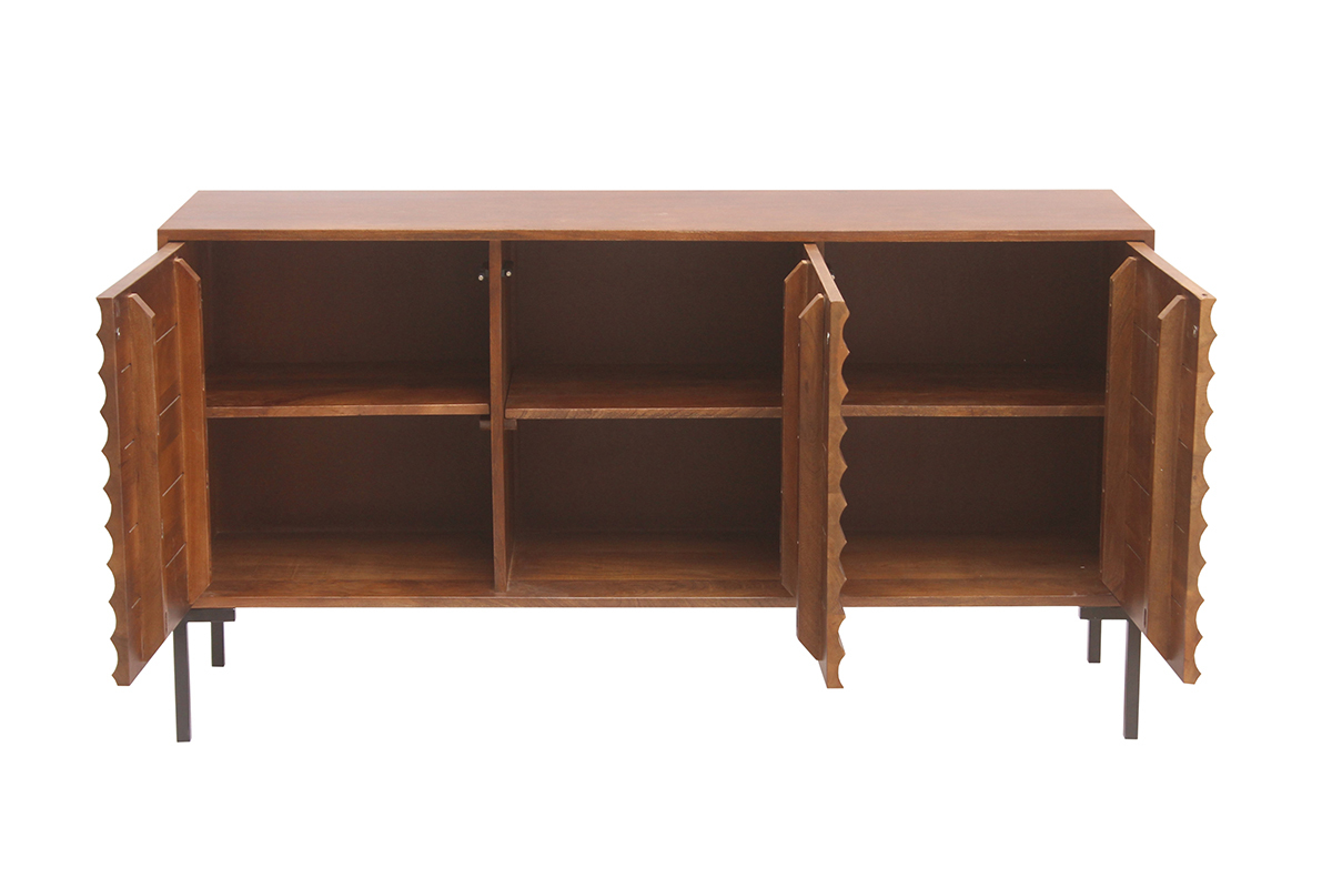 Buffet en bois foncé manguier massif et métal noir 3 portes L140 cm ONDA