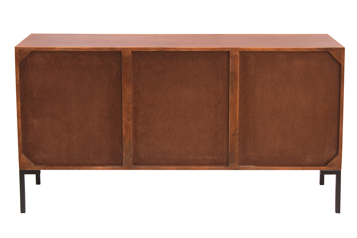 Buffet en bois foncé manguier massif et métal noir 3 portes L140 cm ONDA