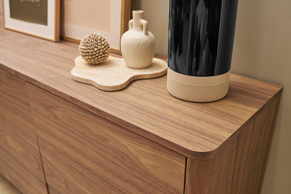 Buffet en bois fonc noyer 2 portes 3 tiroirs 180 cm BENJA