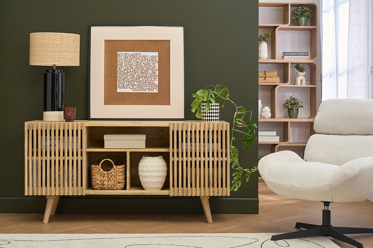 Buffet en bois manguier massif 2 portes coulissantes L140 cm ALBA