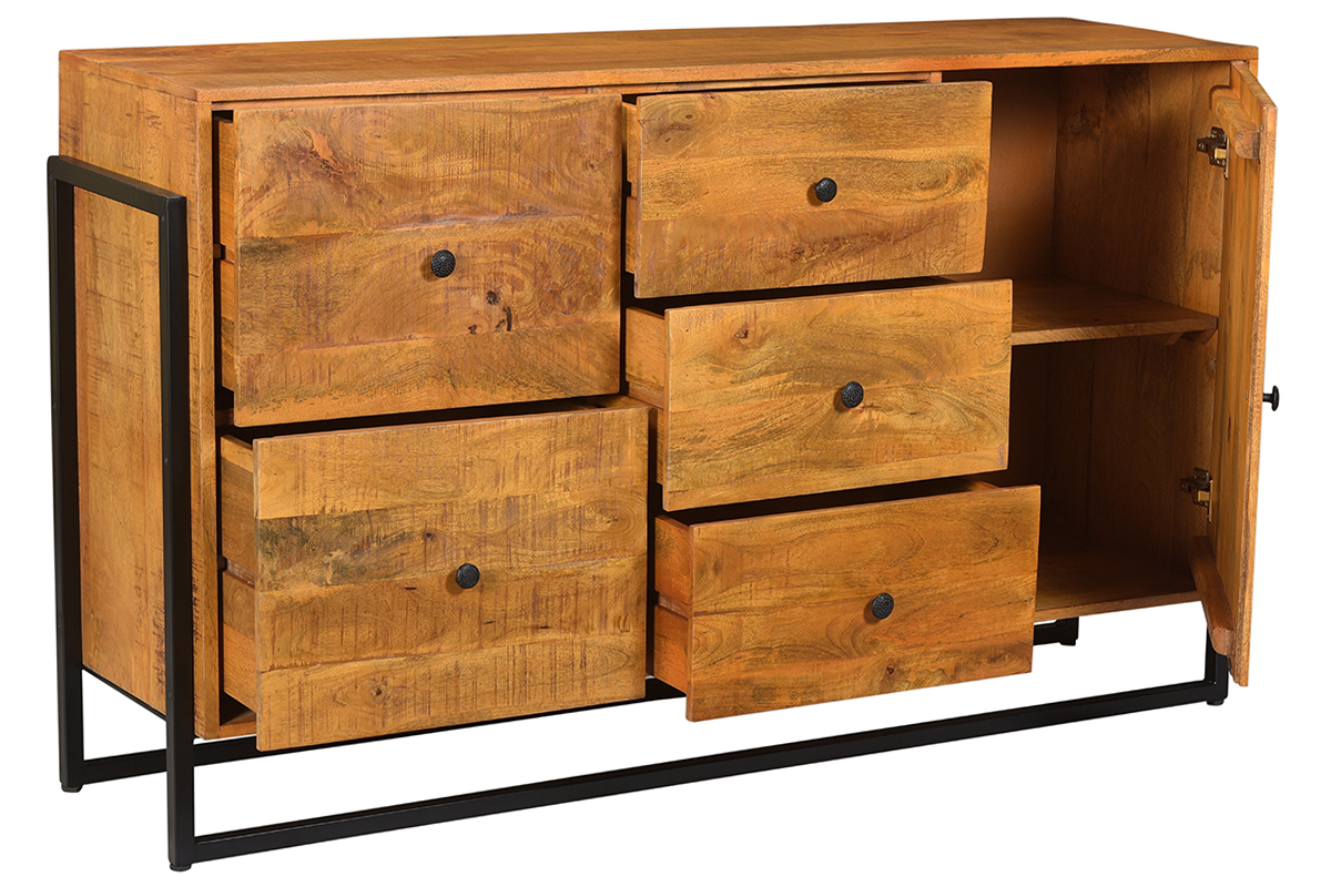 Buffet en manguier massif et m�tal L160 cm CHENY