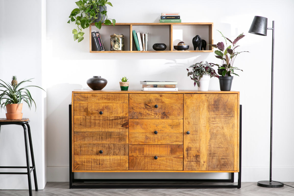 Buffet en manguier massif et m�tal L160 cm CHENY