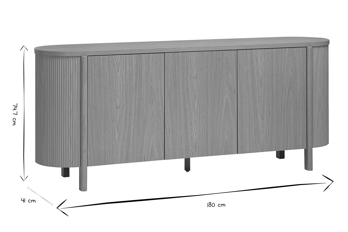 Buffet finition bois clair ch�ne 3 portes L180 cm PAOLINE