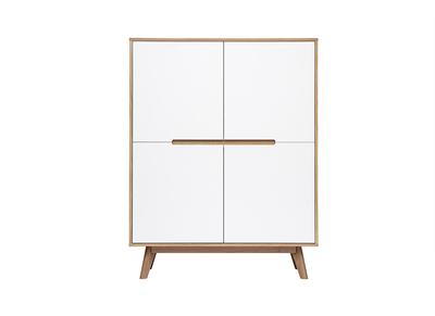 Buffet haut bois naturel et blanc 4 portes HELIA