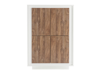 Buffet haut design 4 portes blanc et décor bois foncé LAND - Buffet haut design 4 portes blanc et décor bois foncé LAND