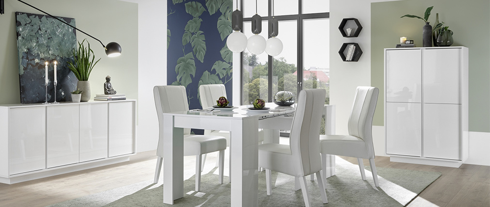 Buffet haut design avec portes laqu�es blanc brillant COMO