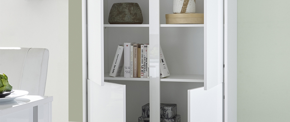 Buffet haut design avec portes laqu�es blanc brillant COMO