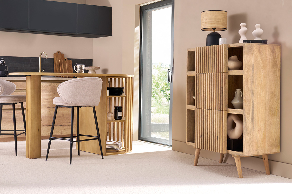 Buffet haut en bois manguier massif 3 portes coulissantes L85 cm ALBA