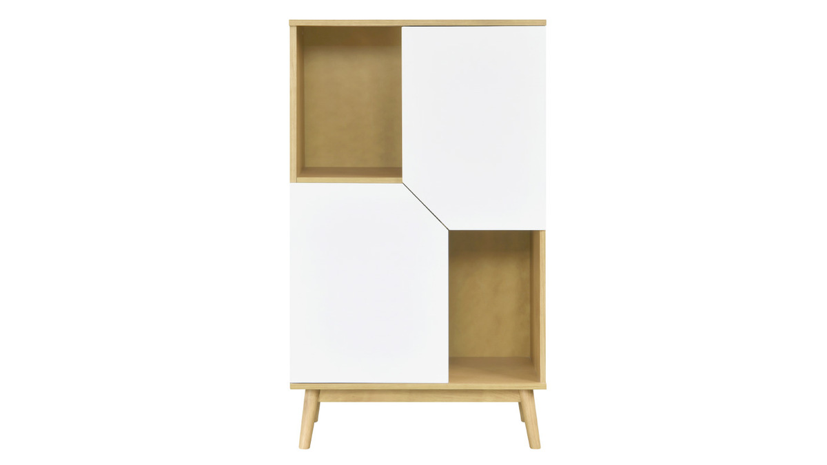 Buffet haut scandinave bois clair et blanc 2 portes L70 cm TALIA