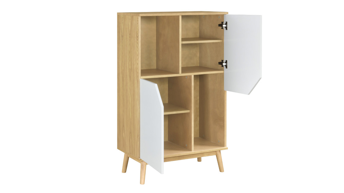 Buffet haut scandinave bois clair et blanc 2 portes L70 cm TALIA