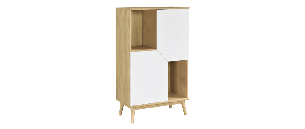 Buffet haut scandinave bois clair et blanc 2 portes TALIA