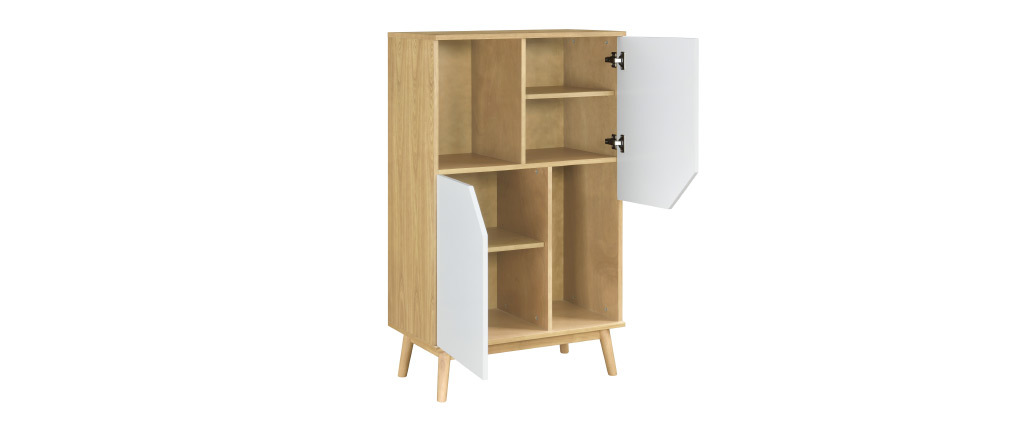 Buffet haut scandinave bois clair et blanc 2 portes TALIA