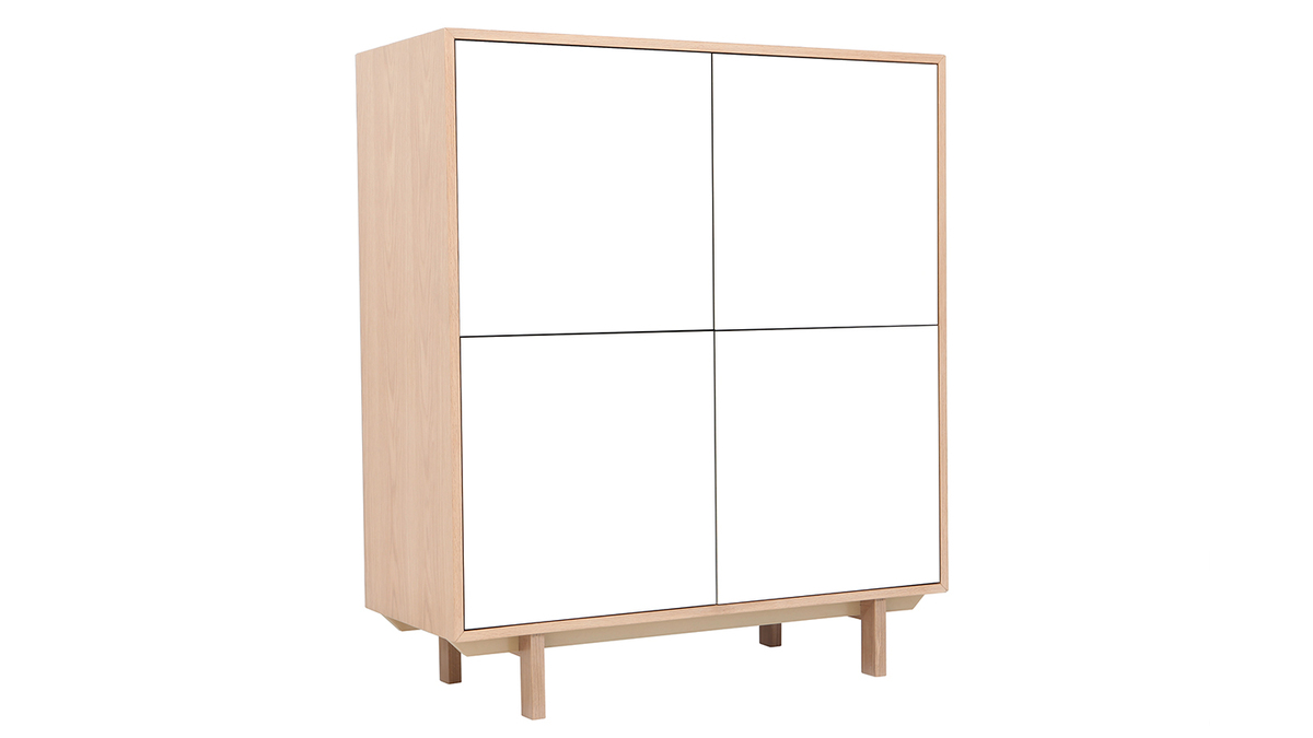 Buffet haut scandinave bois et blanc  4 portes L110 cm SID