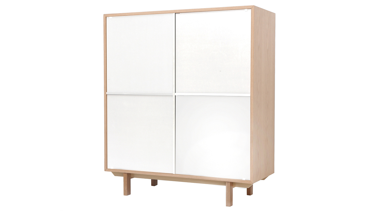 Buffet haut scandinave bois et blanc  4 portes L110 cm SID