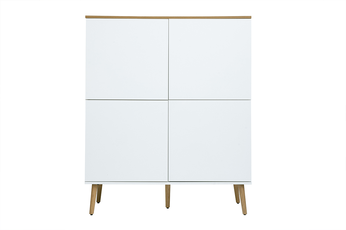 Buffet haut scandinave finition bois clair ch�ne et blanc L110 cm ANDERS