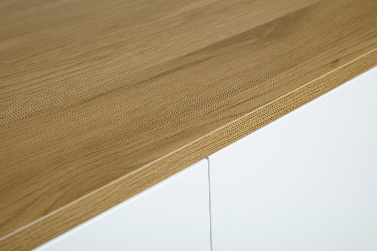 Buffet haut scandinave finition bois clair ch�ne et blanc L110 cm ANDERS