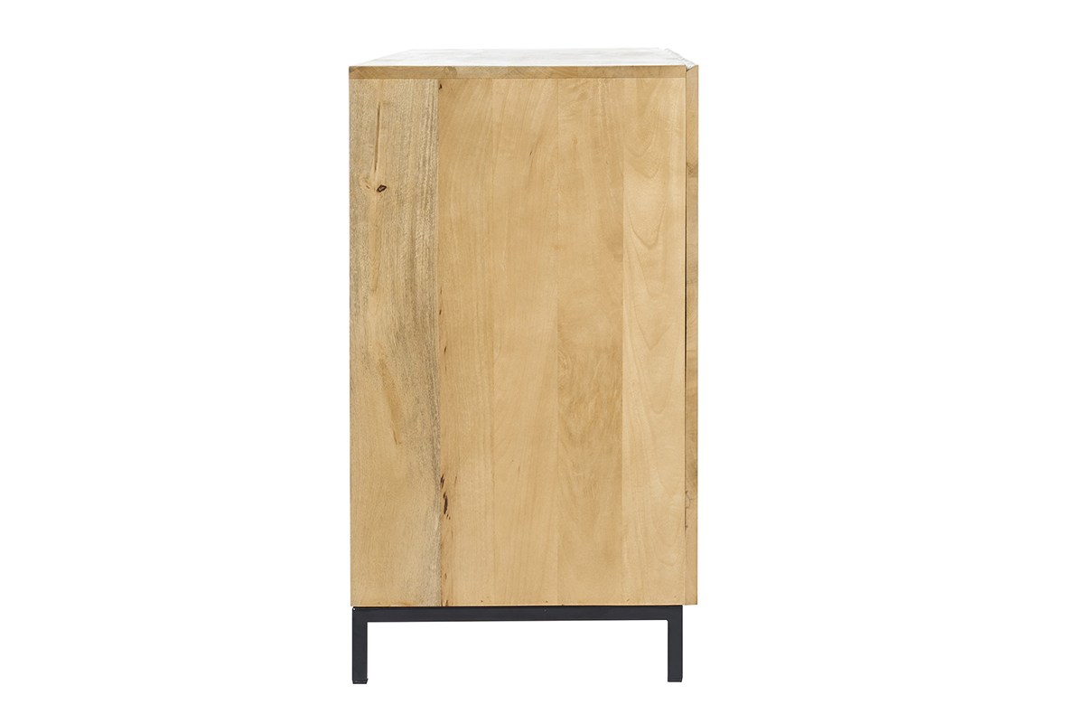 Buffet industriel en bois manguier massif et m�tal noir 3 portes L145 cm YPSTER