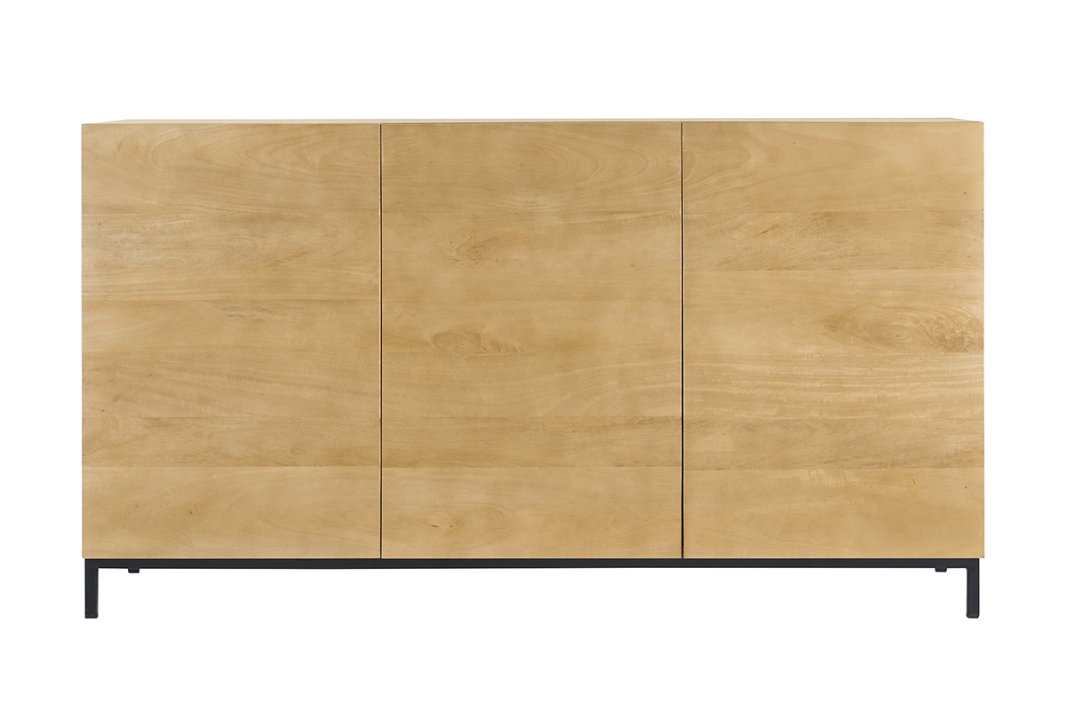 Buffet industriel en bois manguier massif et m�tal noir 3 portes L145 cm YPSTER