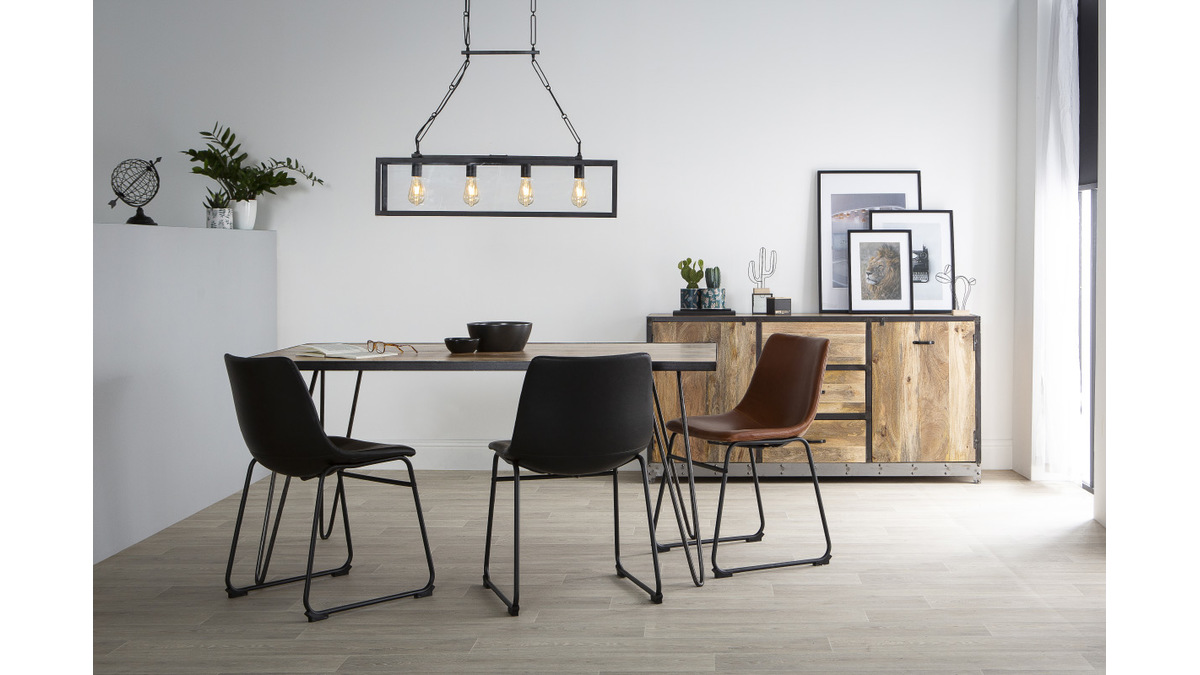 Buffet industriel en manguier massif et mtal noir L160 cm INDUSTRIA