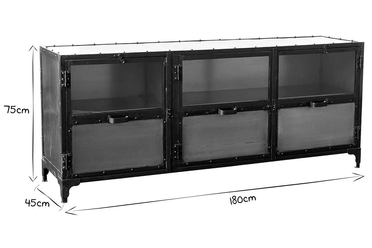 Buffet m�tal industriel 3 portes L180 cm FACTORY