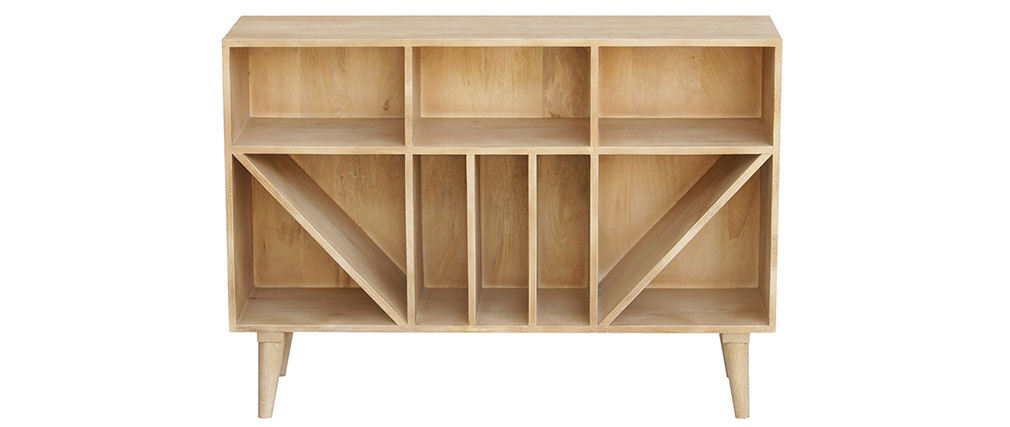 Buffet meuble de rangement bouteilles ou vinyles en manguier massif ISIDRO