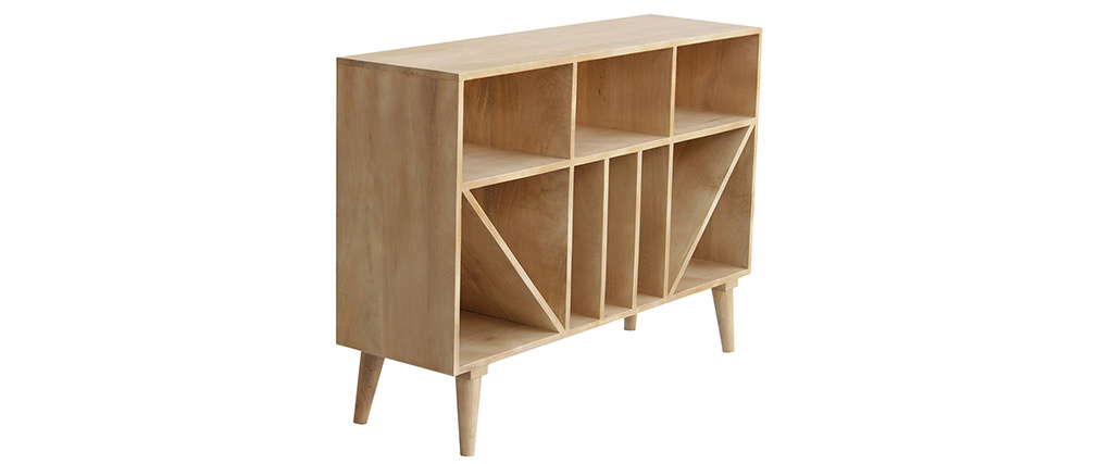 Buffet meuble de rangement bouteilles ou vinyles en manguier massif ISIDRO