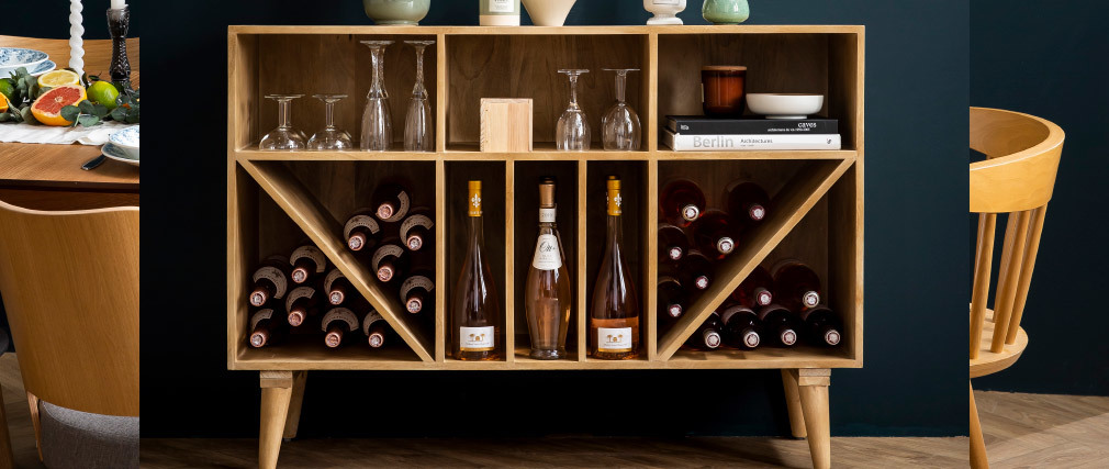 Buffet meuble de rangement bouteilles ou vinyles en manguier massif ISIDRO