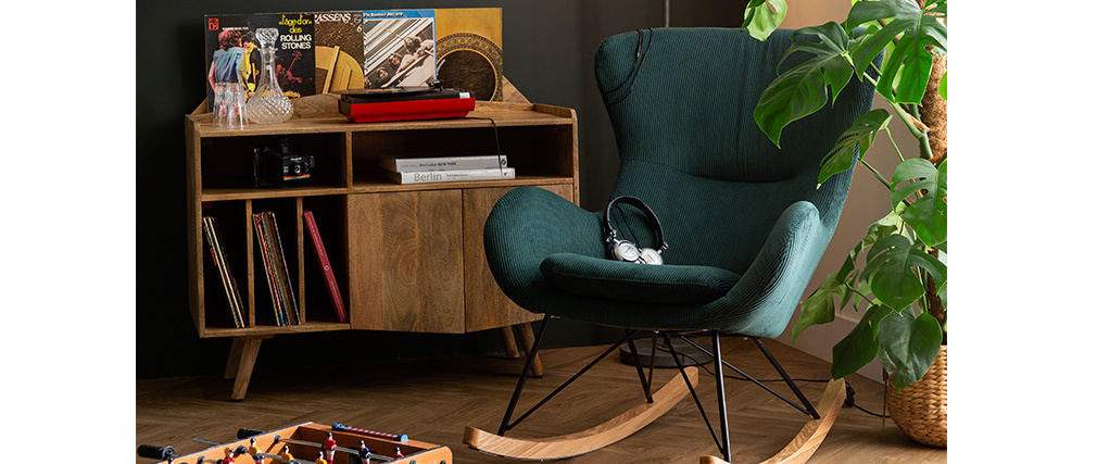 Buffet meuble de rangement vinyles en manguier massif MATAHARI