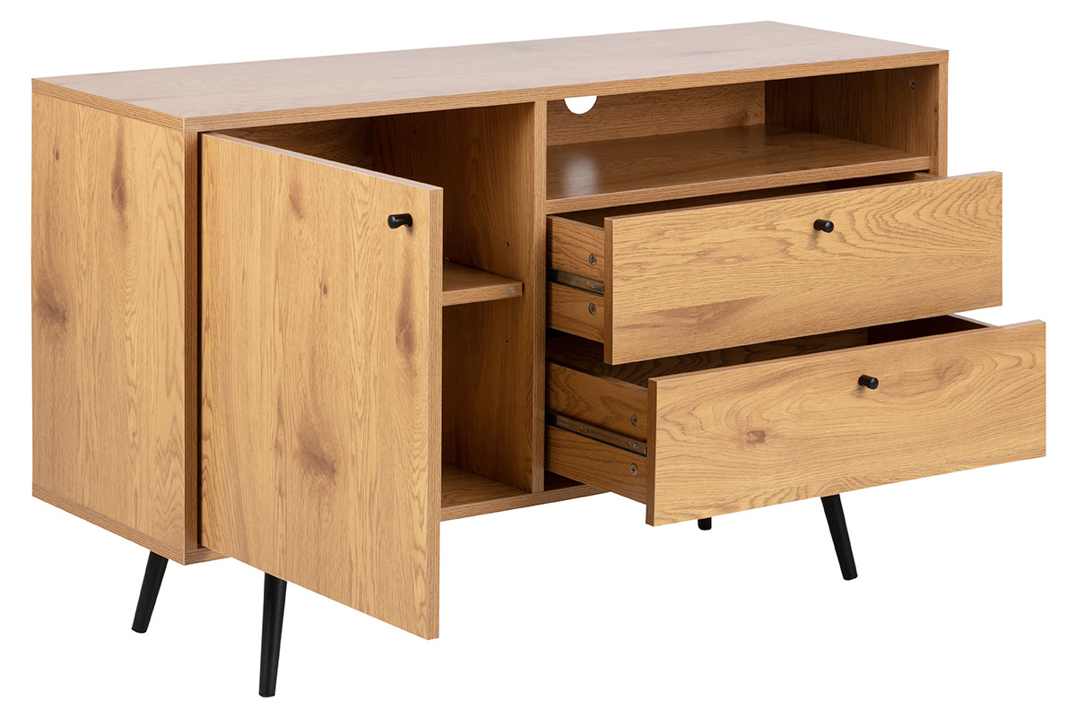 Buffet moderne finition ch�ne et noir L124 cm MIKKA