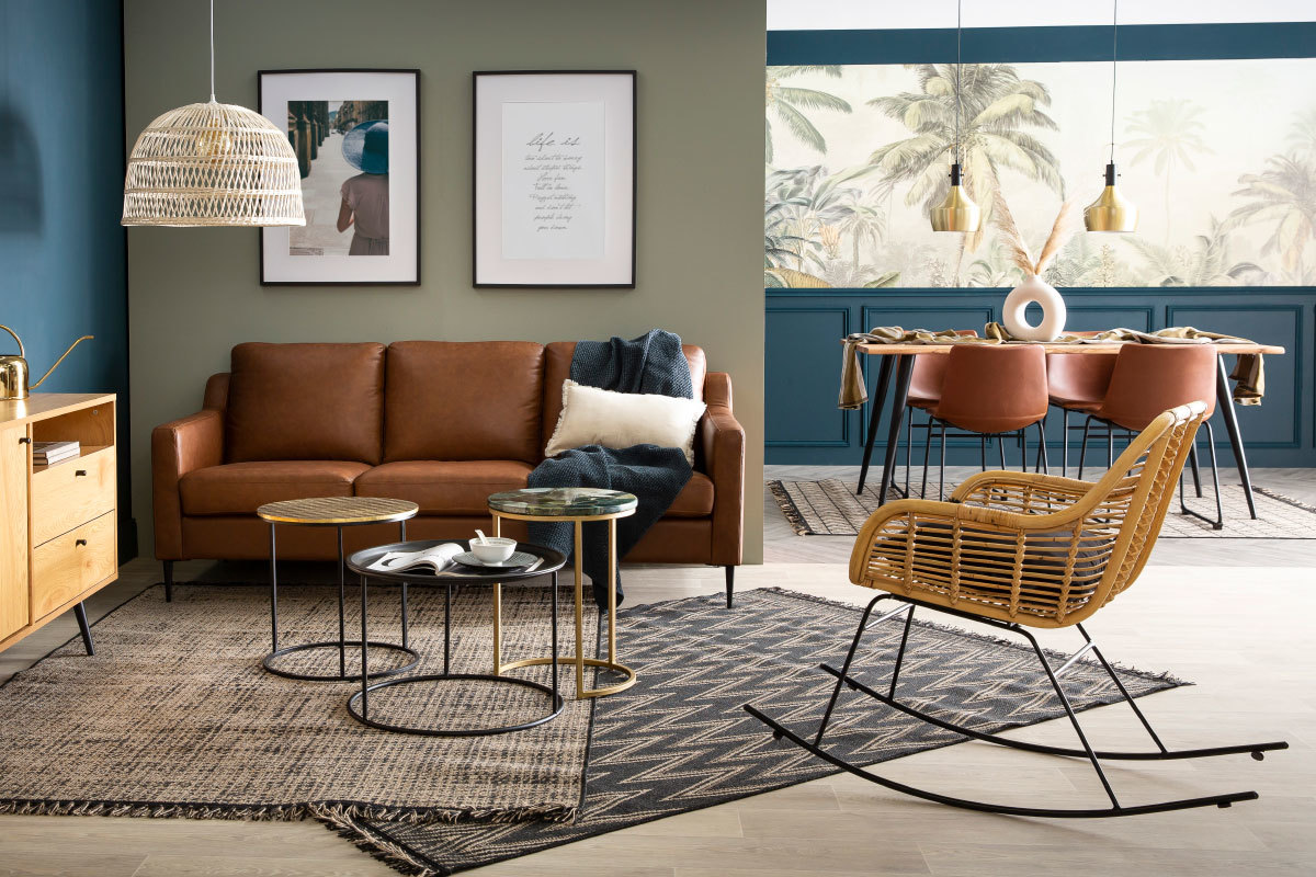 Buffet moderne finition ch�ne et noir L124 cm MIKKA