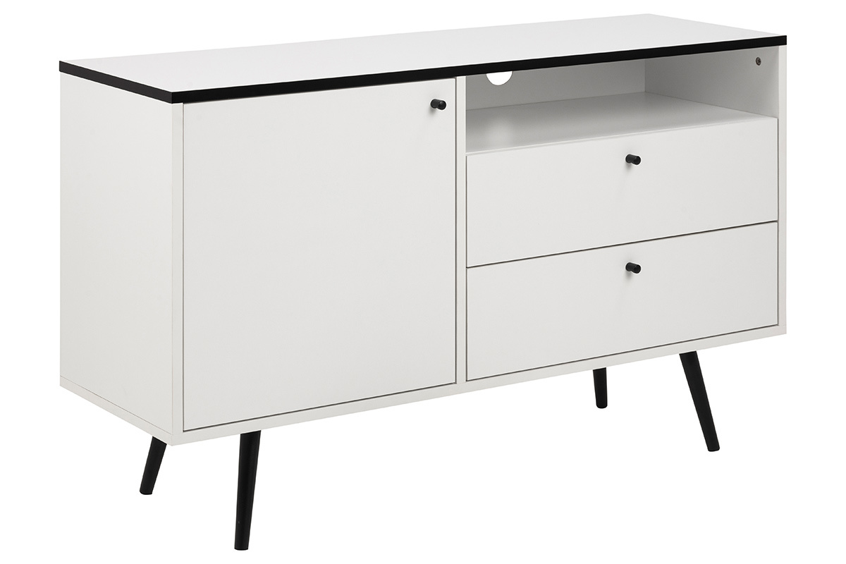 Buffet moderne noir et blanc mat L124 cm MIKKA