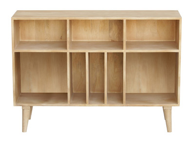 Buffet ouvert meuble de rangement bouteilles ou vinyles en bois manguier massif L120 cm ISIDRO