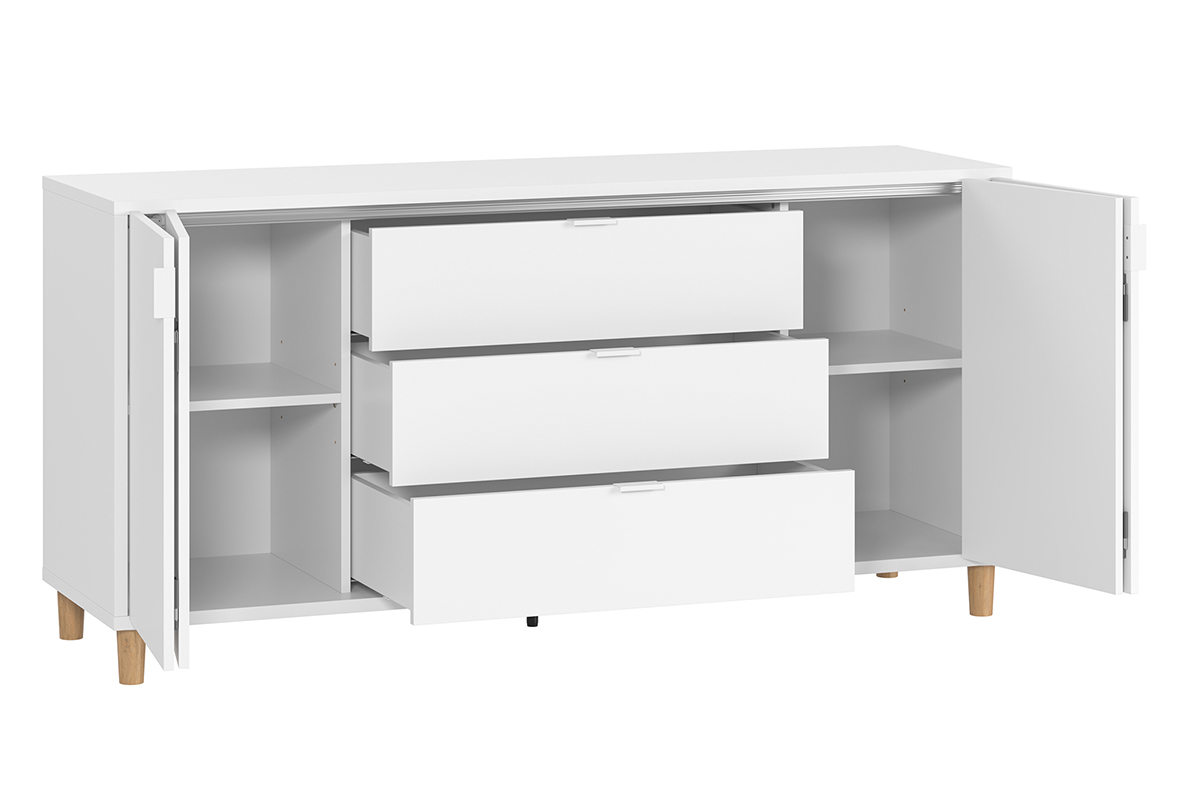 Buffet scandinave blanc 2 portes 3 tiroirs L160 cm VESTA