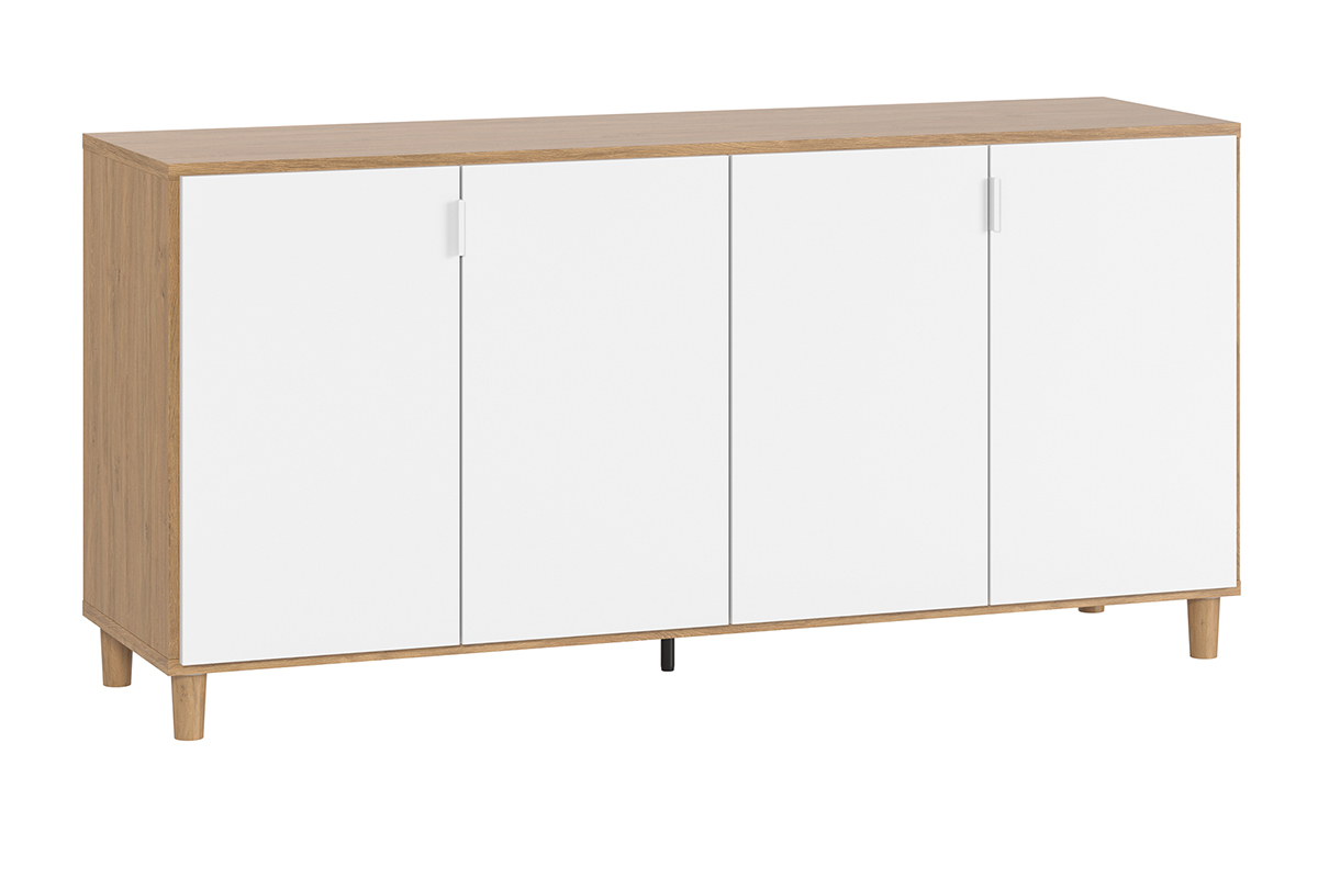 Buffet scandinave blanc et bois 2 portes 3 tiroirs L160 cm VESTA