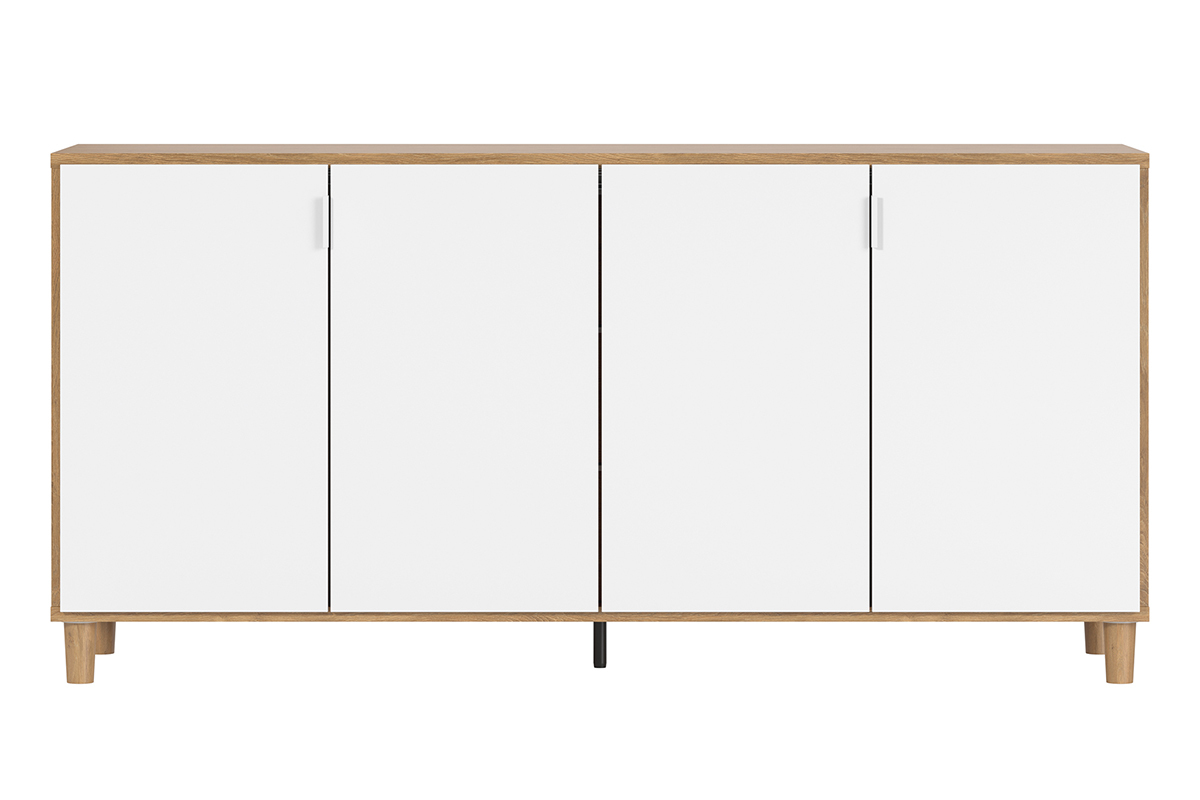 Buffet scandinave blanc et bois 2 portes 3 tiroirs L160 cm VESTA