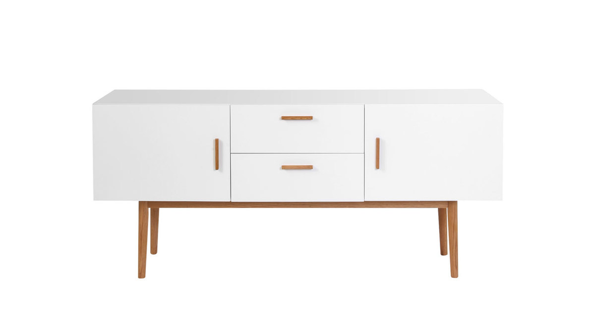 Buffet scandinave blanc et bois 2 portes L160 cm GILDA