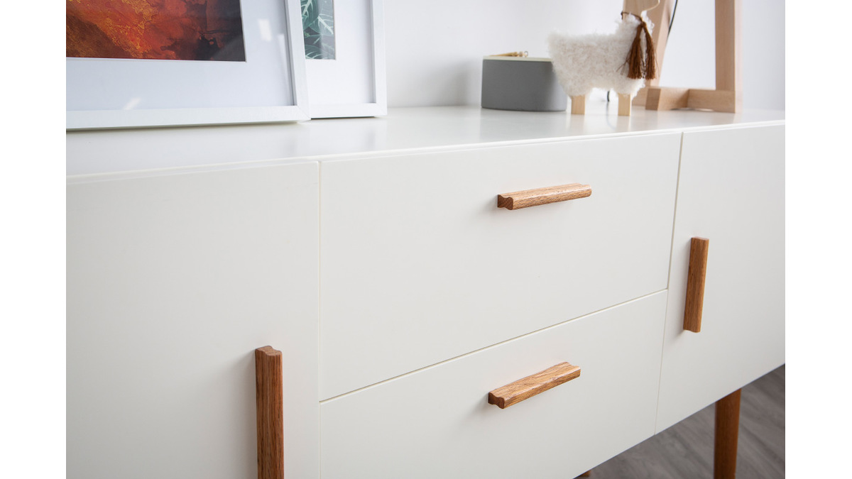 Buffet scandinave blanc et bois 2 portes L160 cm GILDA