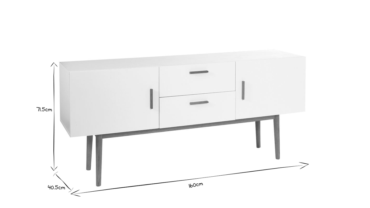 Buffet scandinave blanc et bois 2 portes L160 cm GILDA