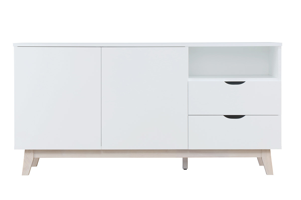 Buffet scandinave blanc et bois clair LEENA