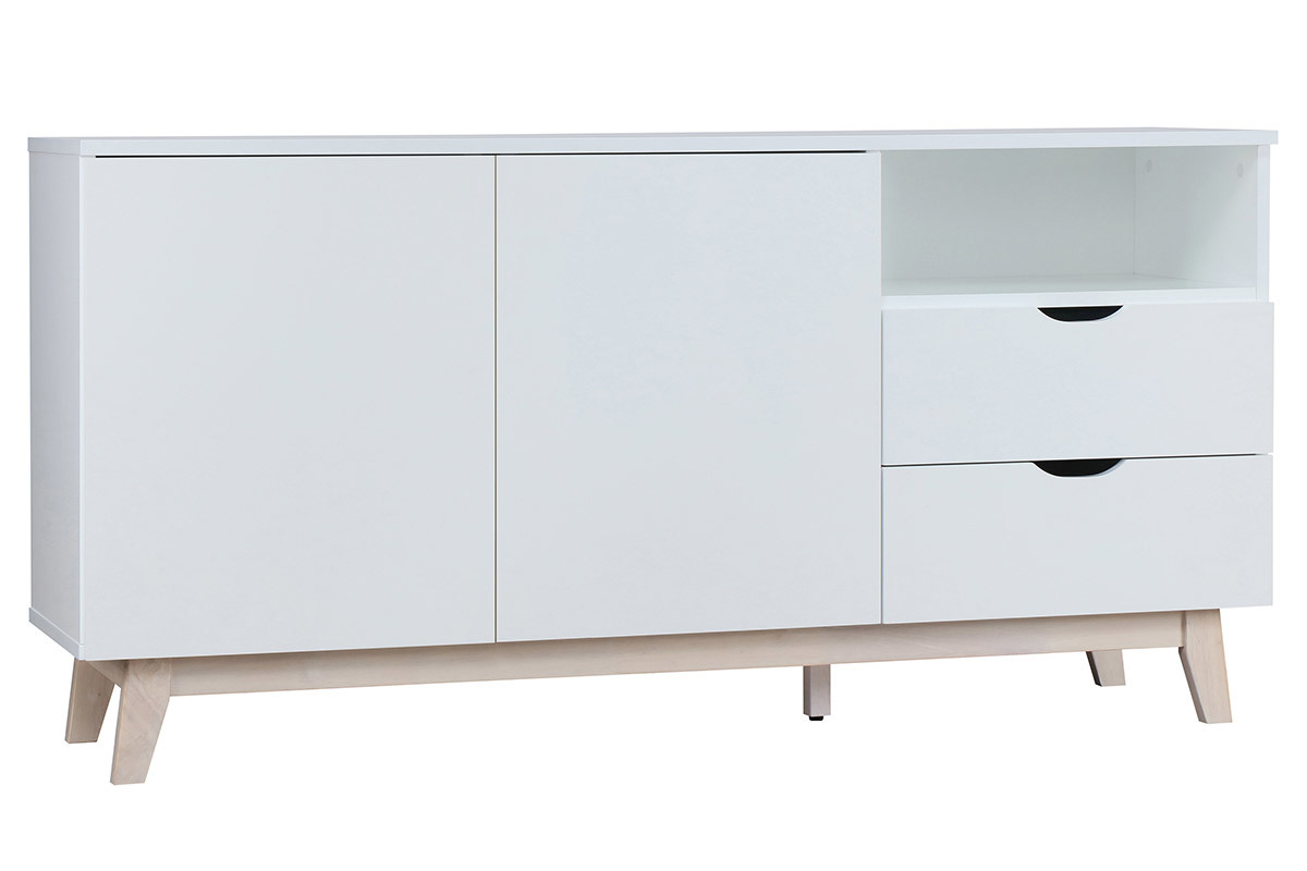 Buffet scandinave blanc et bois clair LEENA