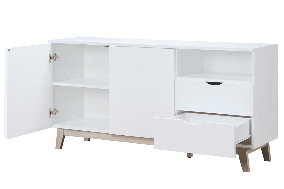 Buffet scandinave blanc et bois clair LEENA