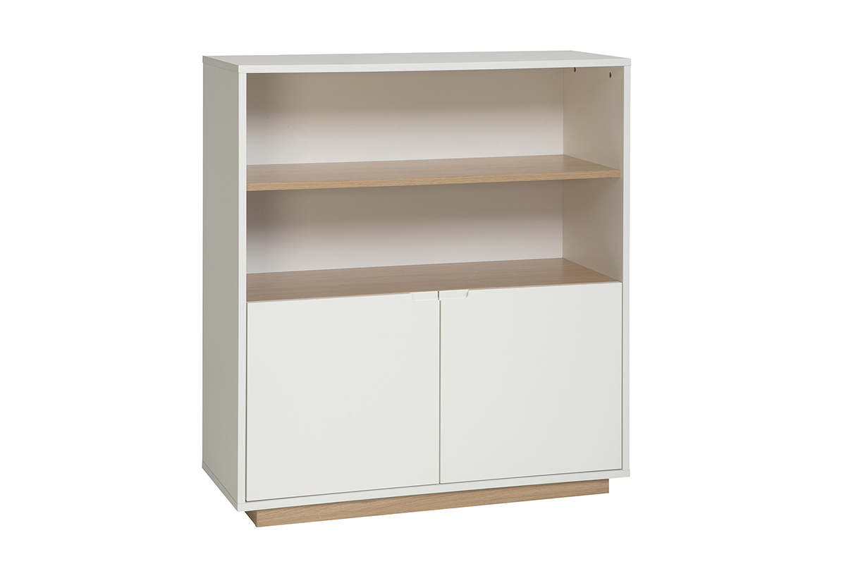 Buffet scandinave blanc et finition bois clair 2 portes L100 cm LEANA