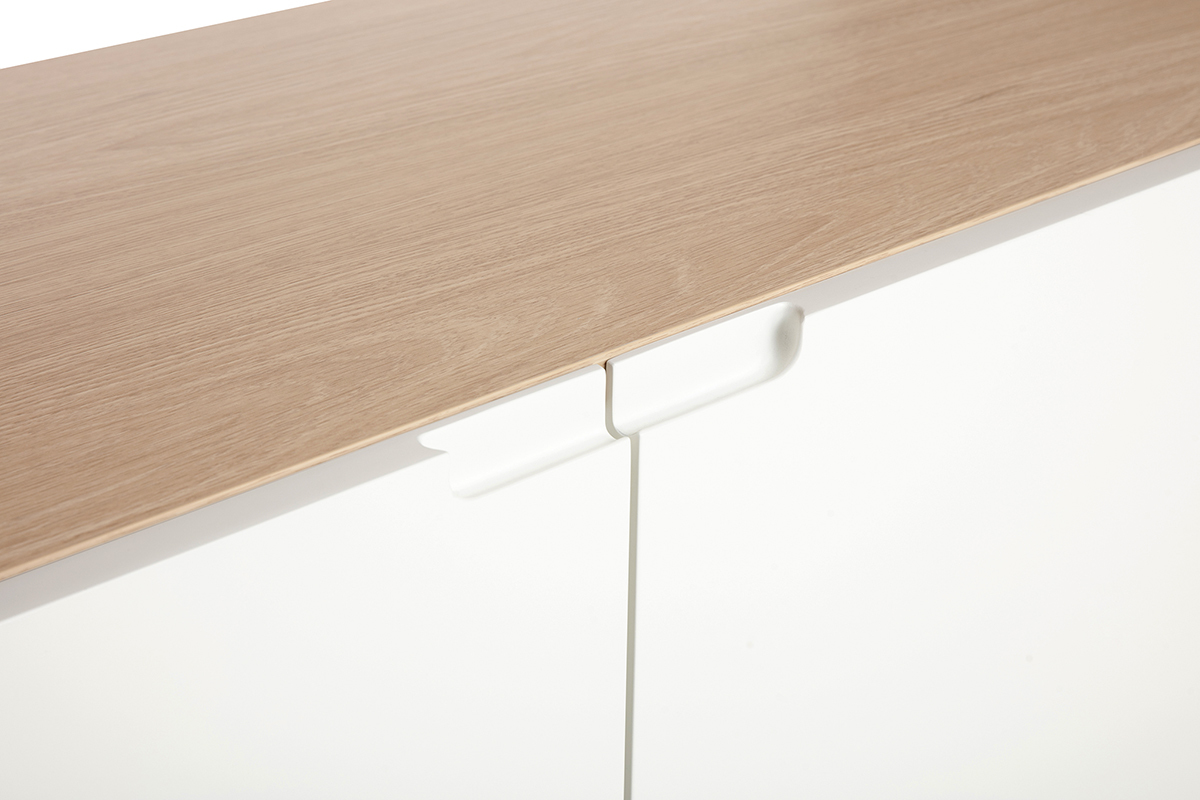 Buffet scandinave blanc et finition bois clair 2 portes L100 cm LEANA