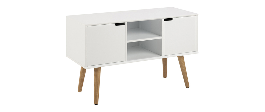 Buffet scandinave blanc mat avec niche centrale et rangements SNOOP