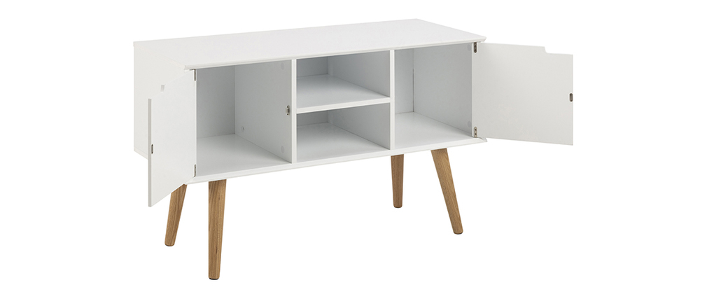 Buffet scandinave blanc mat avec niche centrale et rangements SNOOP