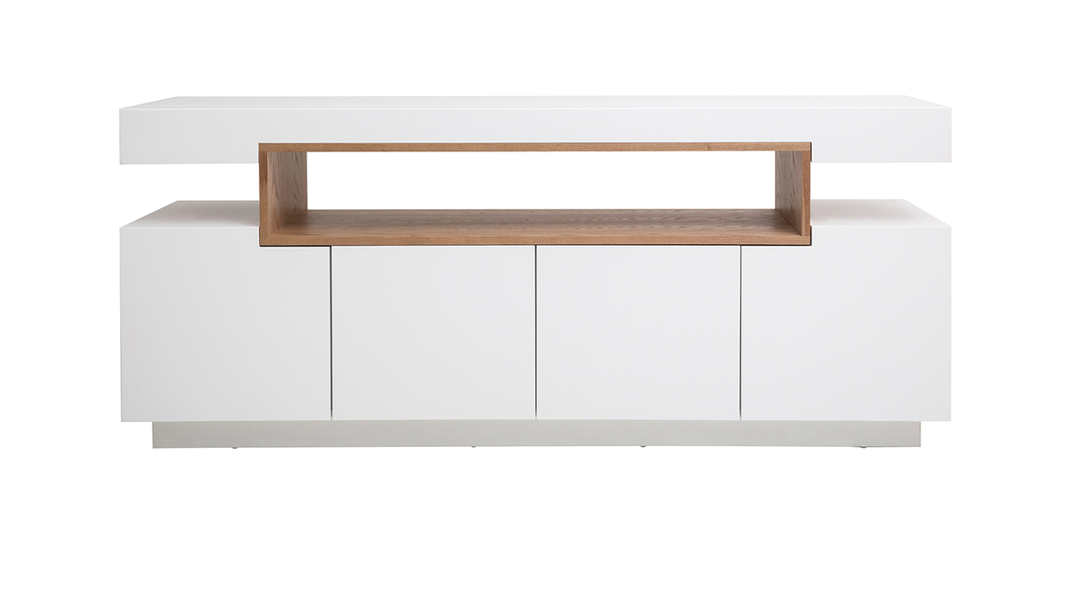 Buffet scandinave blanc mat et bois 4 portes L180 cm LIVO