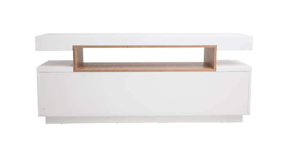 Buffet scandinave blanc mat et bois 4 portes L180 cm LIVO