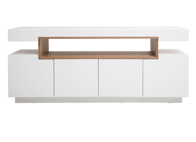 Buffet scandinave blanc mat et bois 4 portes L180 cm LIVO