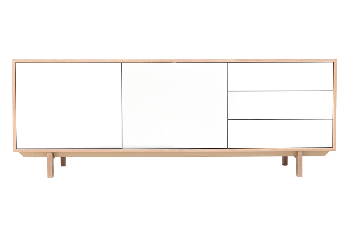 Buffet scandinave bois et blanc 2 portes 3 tiroirs L195 cm SID